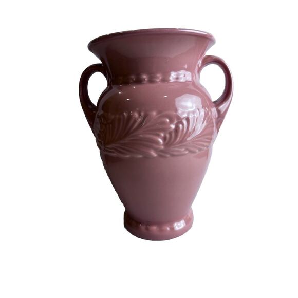 BEAUTIFUL VINTAGE ABINGDON ART POTTERY 153 ACANTHUS LEAF PINK WITH HANDLES VASE! - Picture 2 of 16